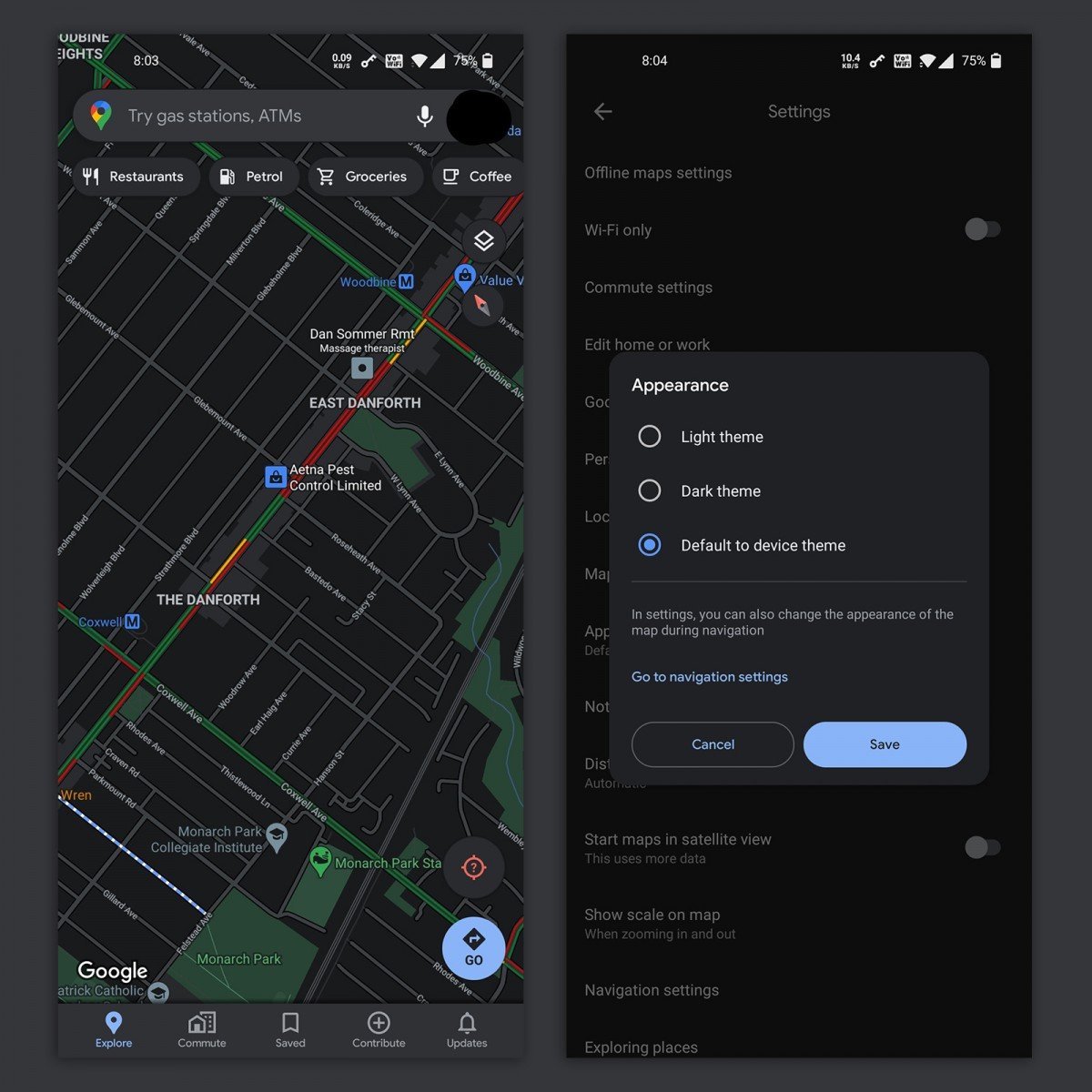 Android 11 İçin Google Haritalar'a Karanlık Mod Yayınlandı