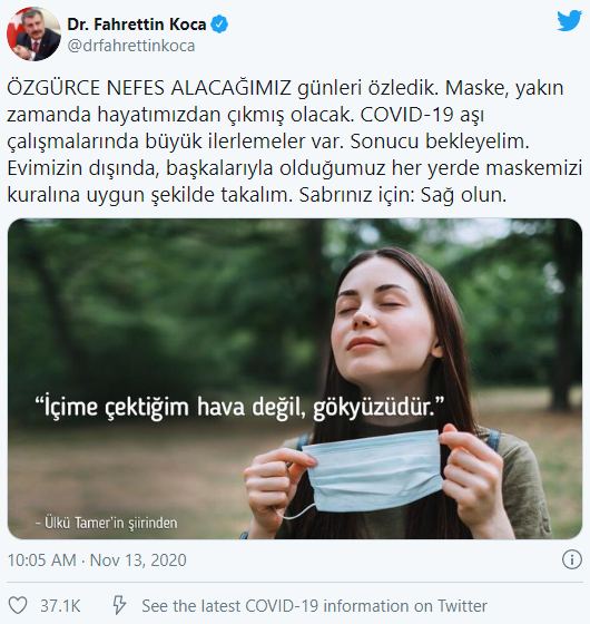 Bakan Koca, Twitter'dan maskeye veda açıklaması yaptı!