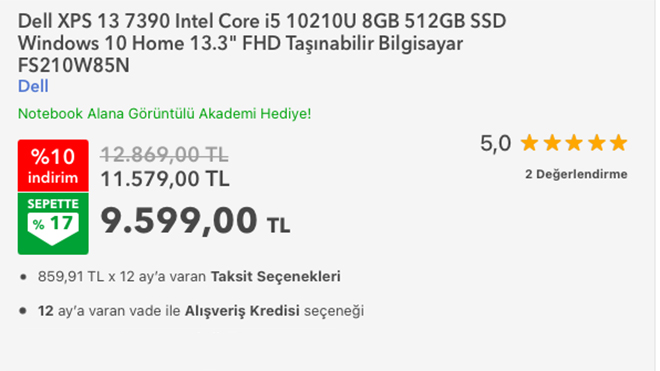 Dell XPS 13 fiyatına 3.270 TL’lik muazzam indirim!