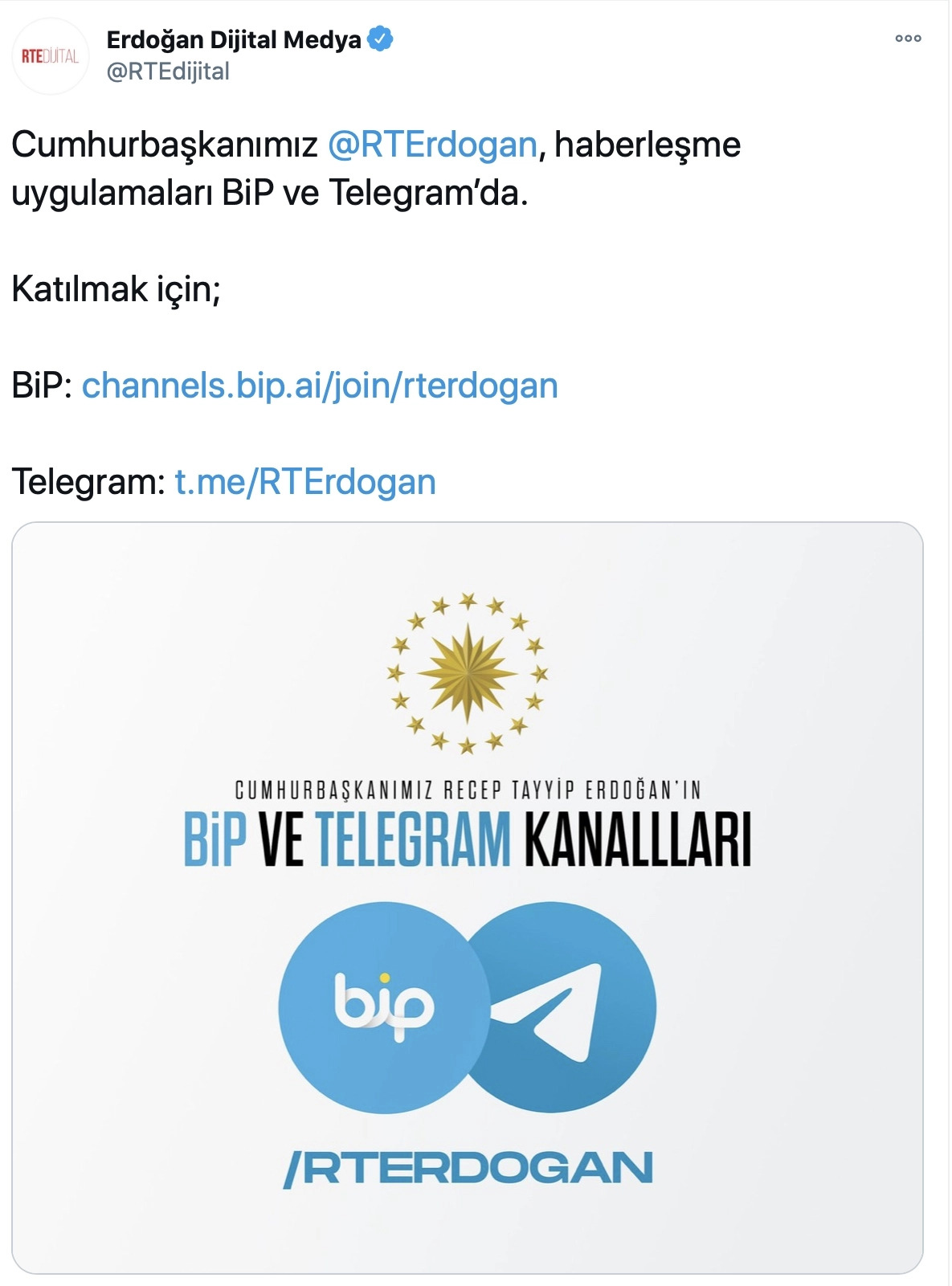 Cumhurbaşkanı Erdoğan Telegram ve BiP kanalı açtı!