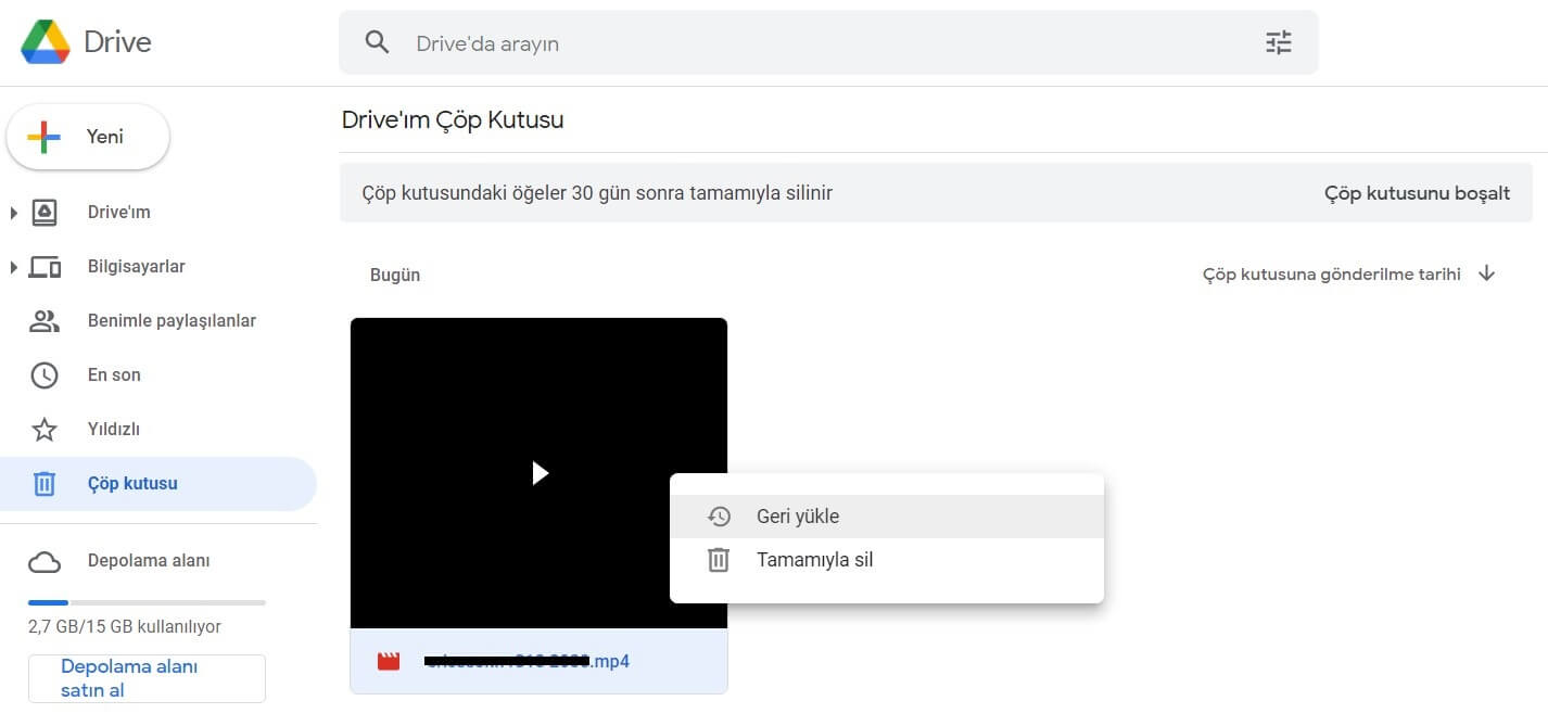 Google Drive Çöp Kutusundan Silinen Dosyaları Geri Getirme Kaç Gün?