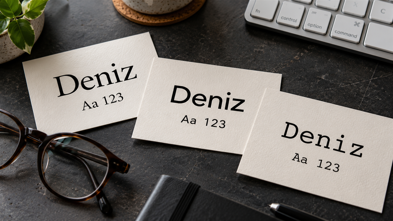 Serif, sans-serif ve eş aralıklı yazı örneklerini gösteren üç tipografi kartı
